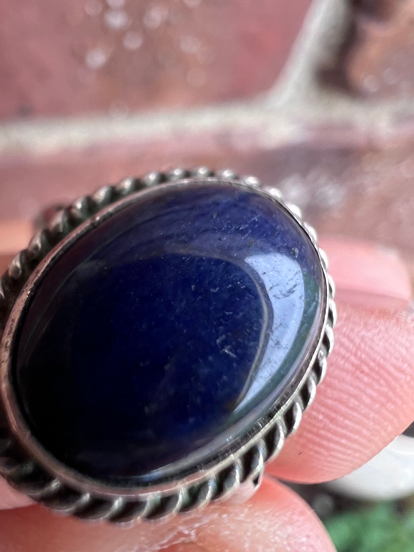 Vintage Native American Handmade Sterling & Lapis Ring Sz 6.75