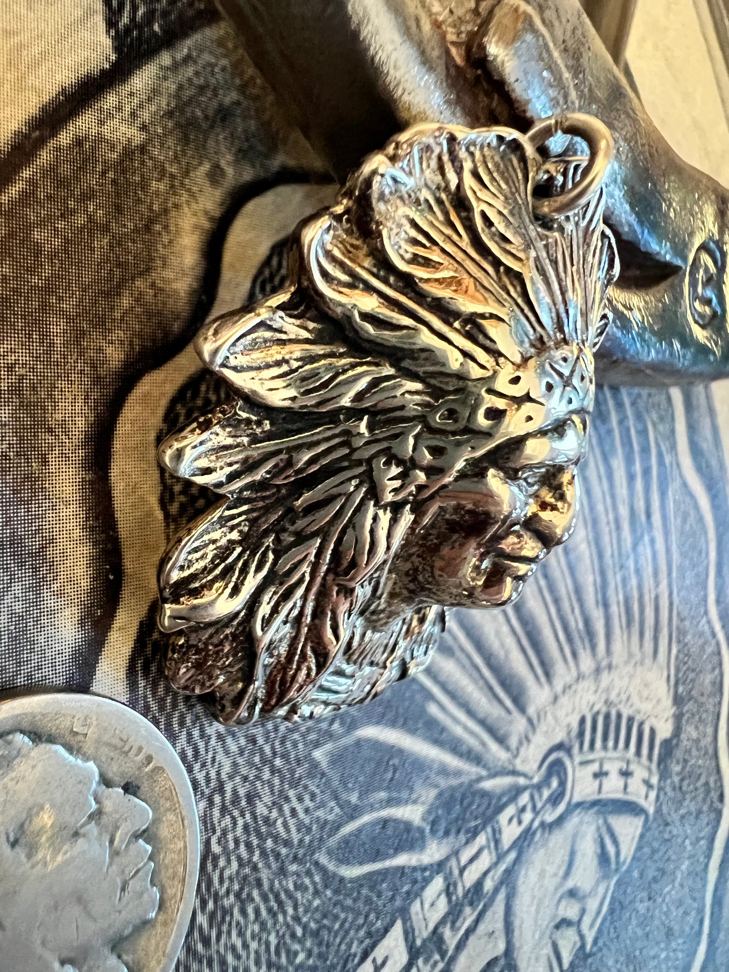 Vintage Handmade Sterling Silver Indian Chief Pendant