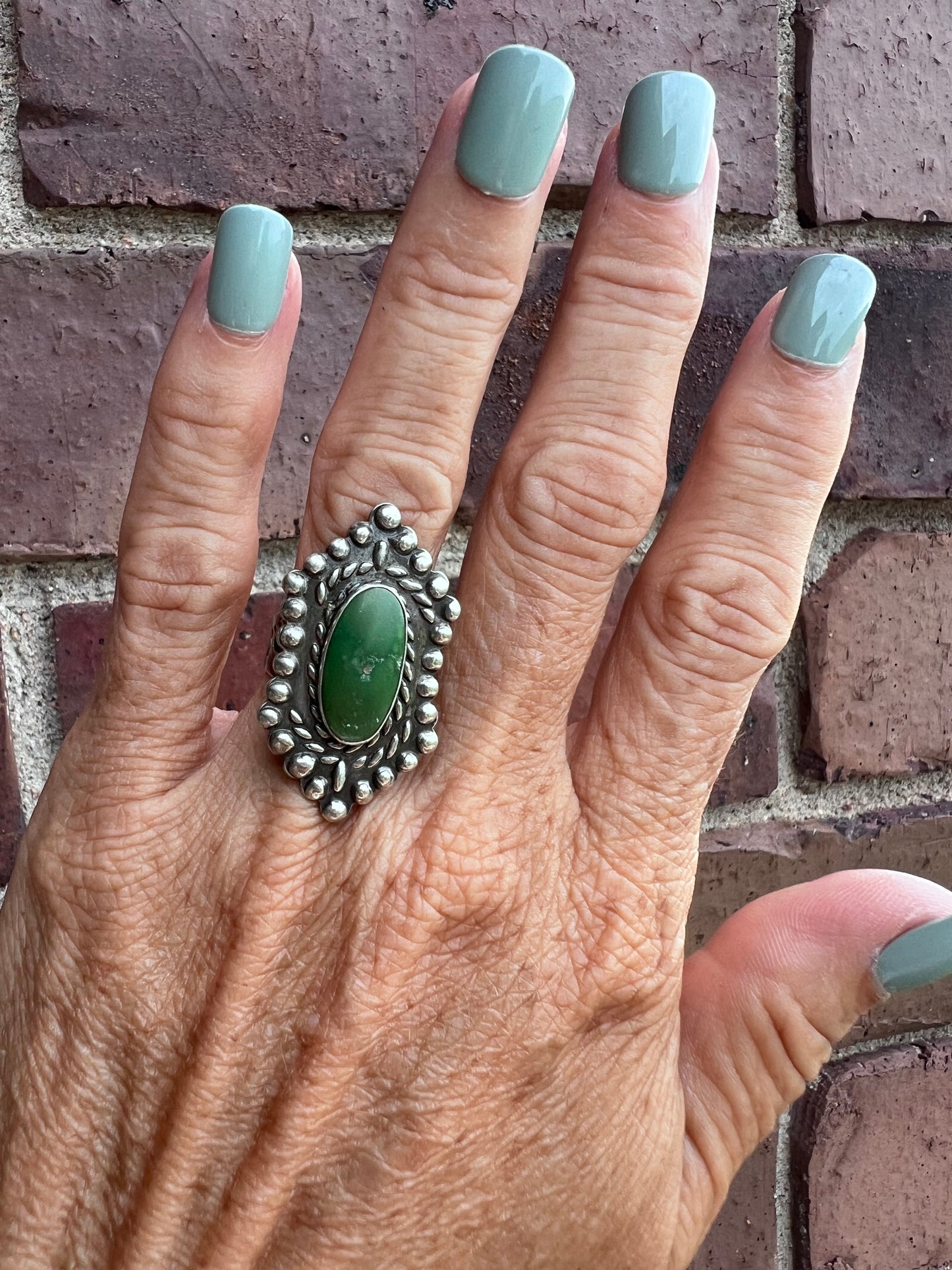Vintage 1960’s Harvey Era Green Turquoise & Sterling Ring Sz 6