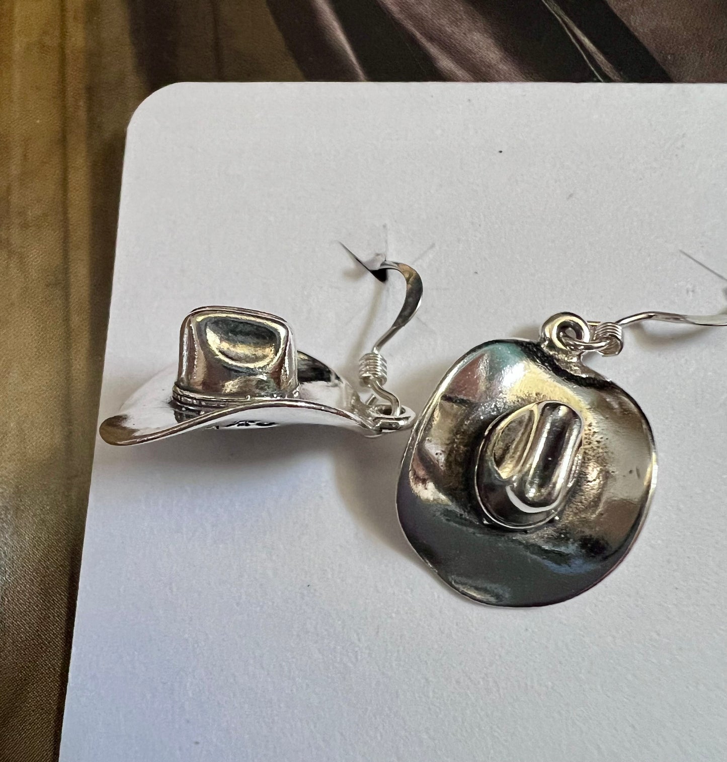 Sterling Silver Cowboy Hat Dangle Earrings 1.25”