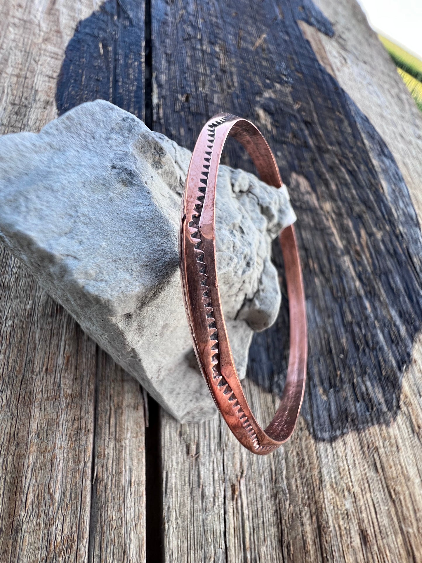 Navajo Handmade Carinated Southwest Stamped Copper Bangle Bracelet 2.5”