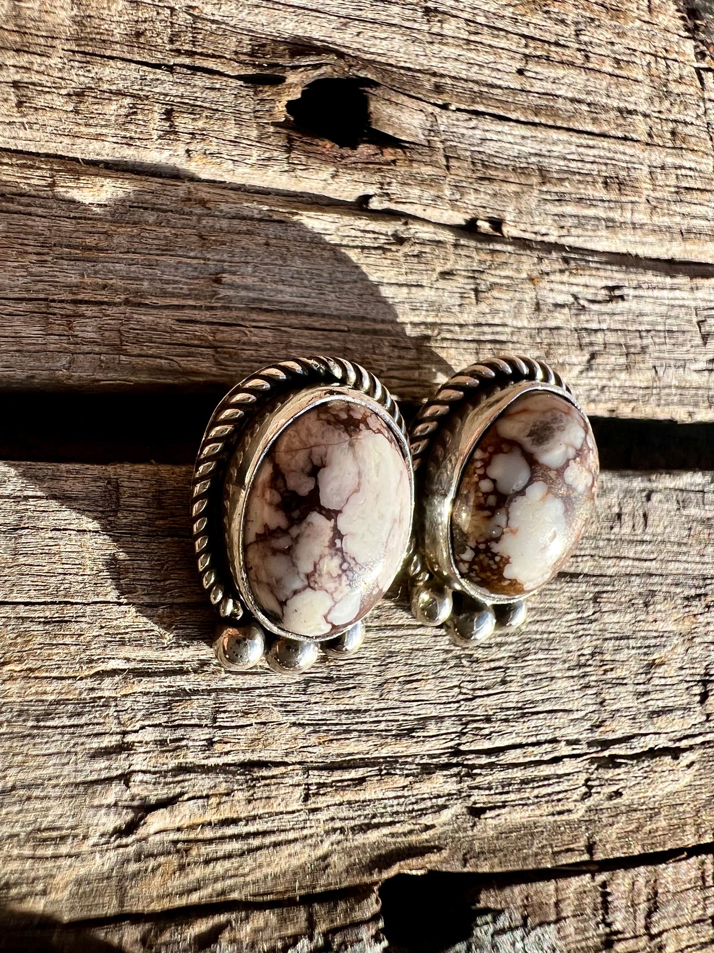 Wild Horse Magnesite & Sterling Silver Post Earrings- Navajo Handmade by Lee Sandoval