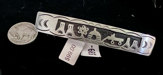 Native American Handmade by Ralph Bia Sterling Story Teller Hair Barrette 3.25”x 1/2”