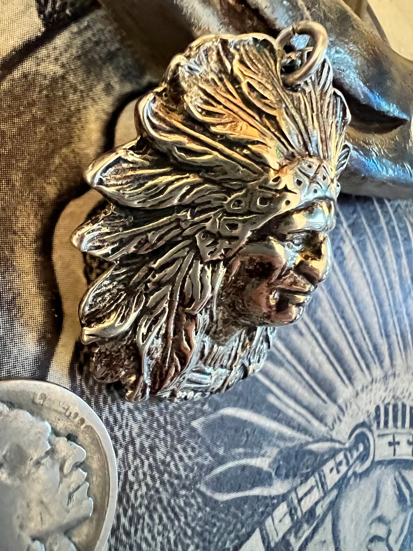 Vintage Handmade Sterling Silver Indian Chief Pendant