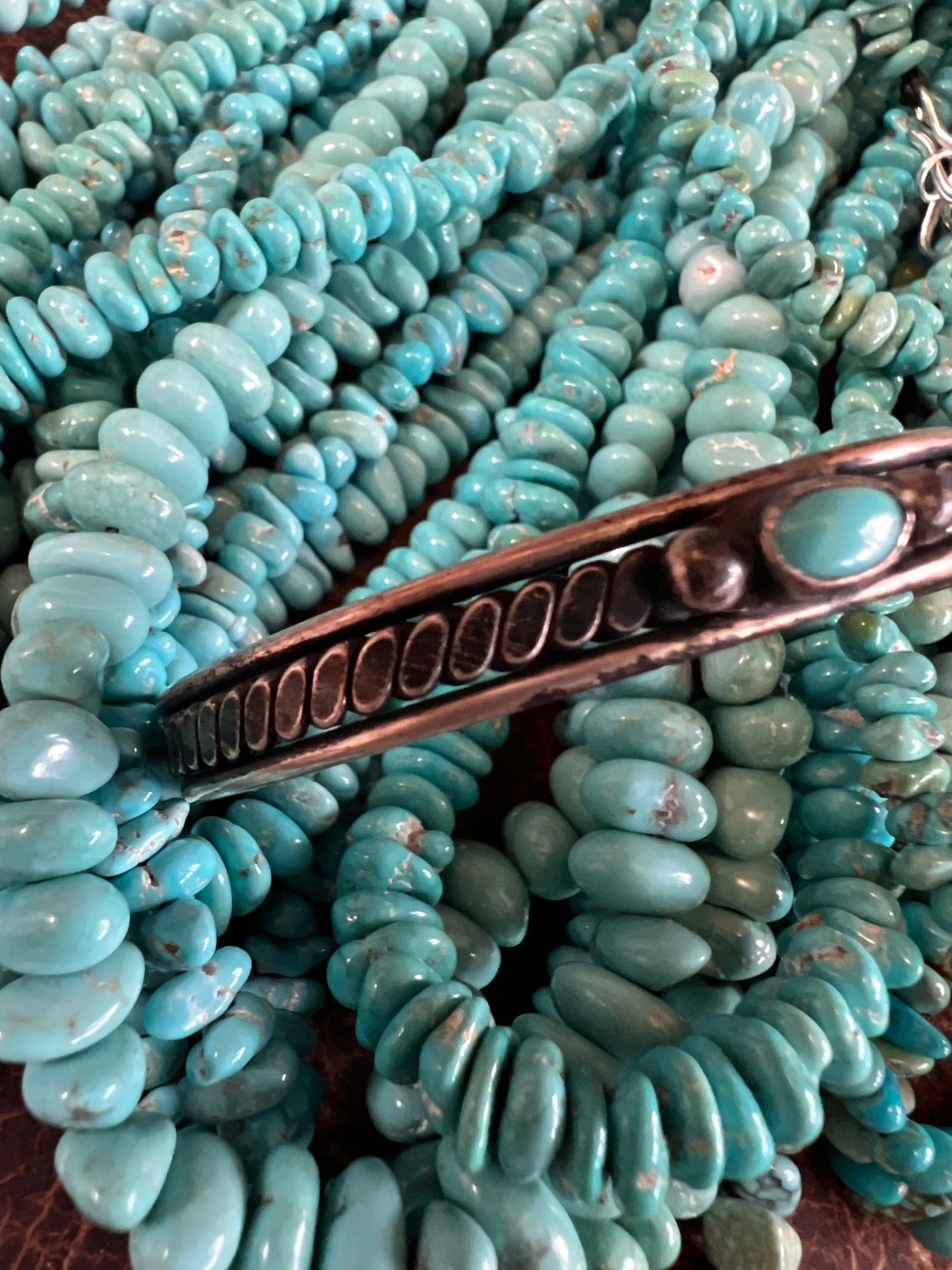 Vintage Dainty Sterling & Turquoise Cuff Bracelet Sz 5.25”