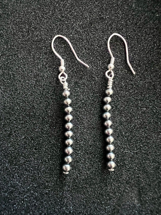 Sterling 3mm Oxidized Bead Dangle Earrings 2”