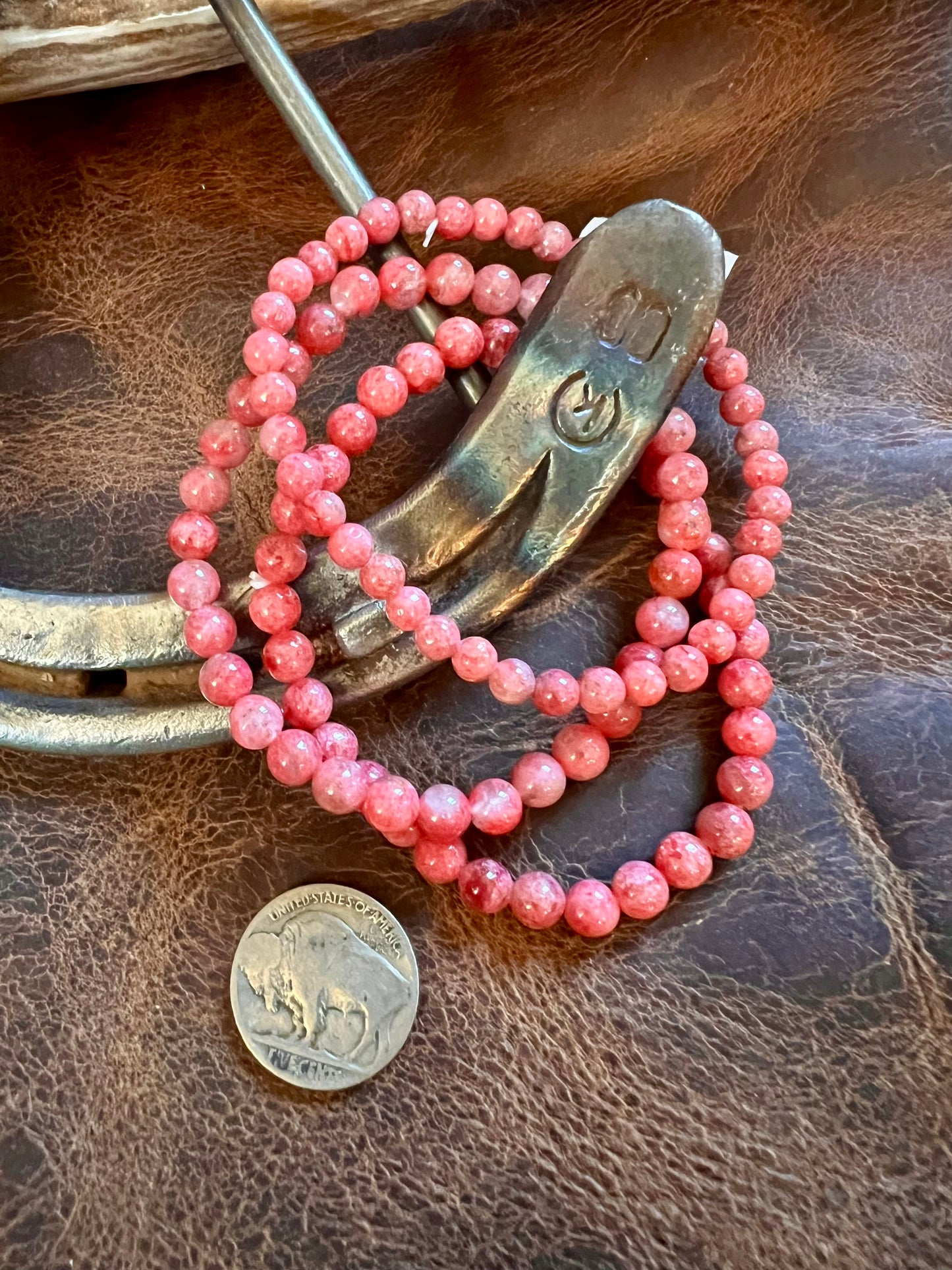 Strawberry Rose Quartz Stretch Bracelets(set of 3) Sz 6.5”