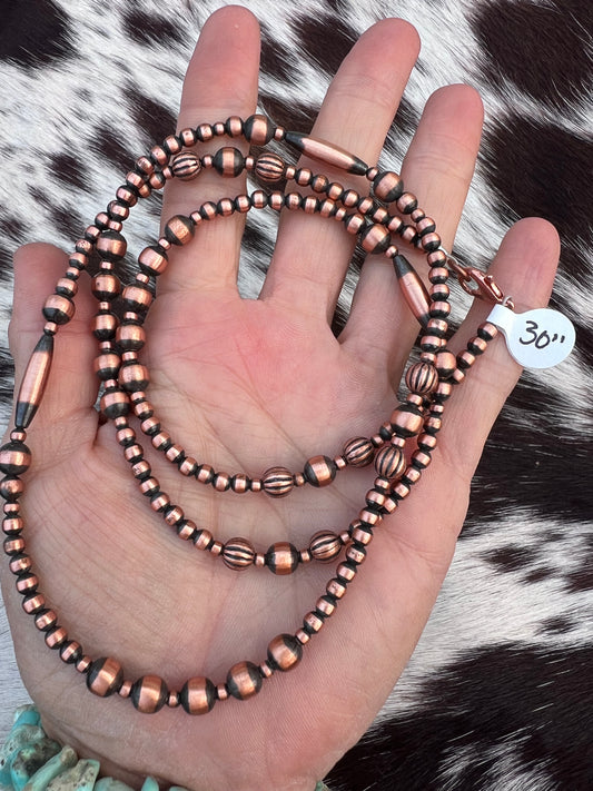 Genuine Oxidized Copper Bead 3-6mm Bead Necklace 30”