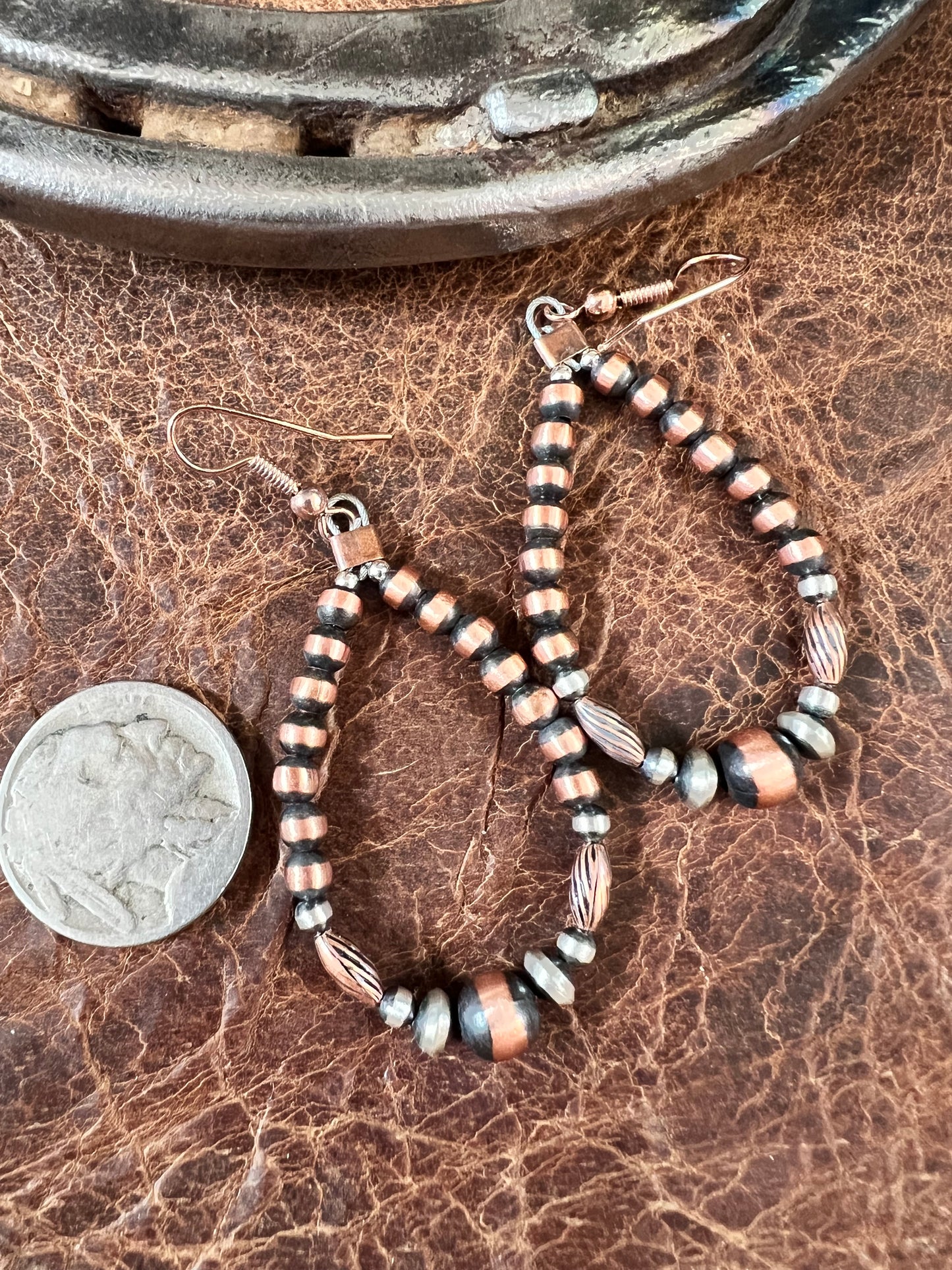 Copper & Sterling Silver 4-6mm Bead Earrings 2.5” Long