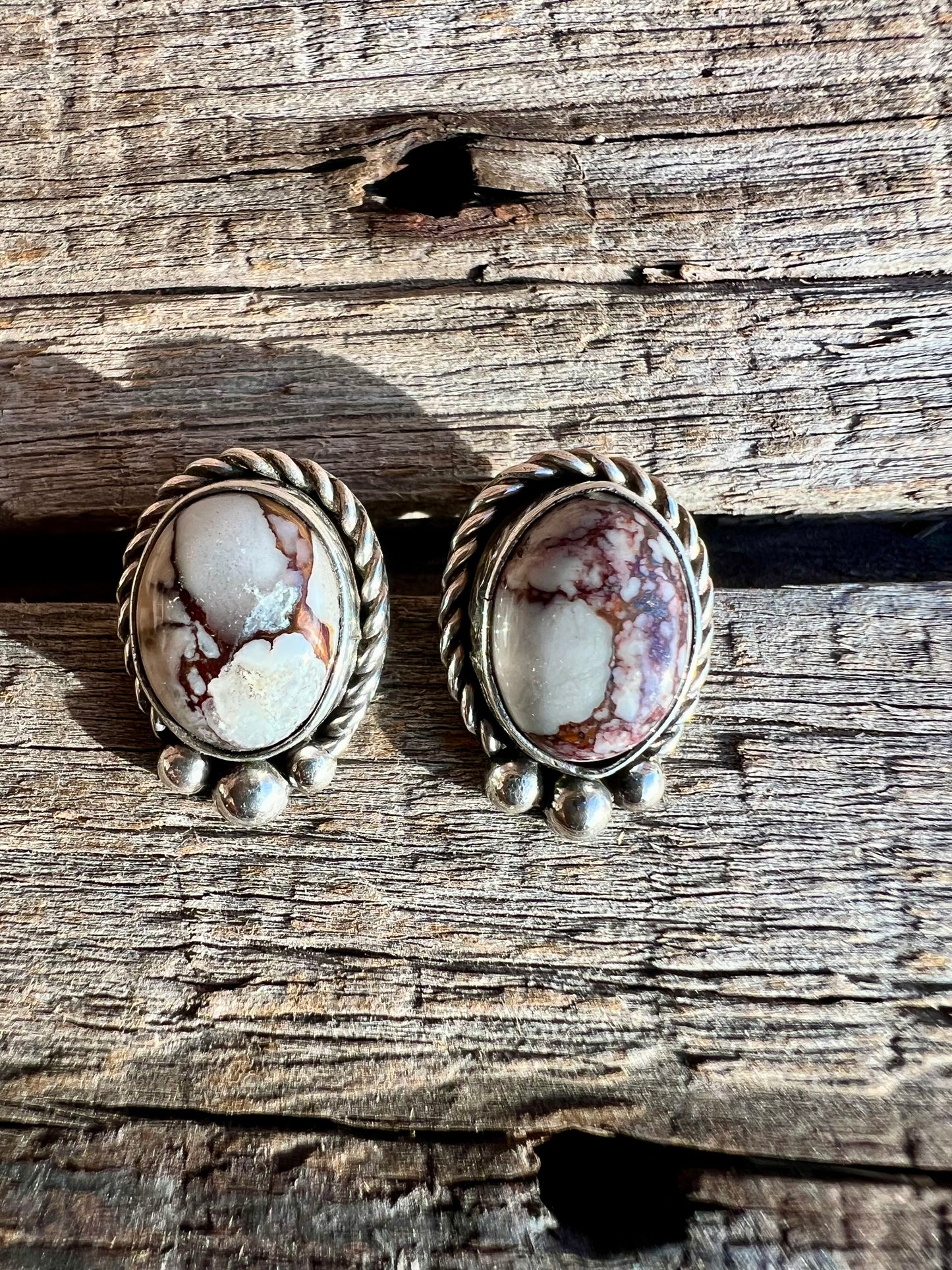 Wild Horse Magnesite & Sterling Silver Post Earrings- Navajo Handmade by Lee Sandoval