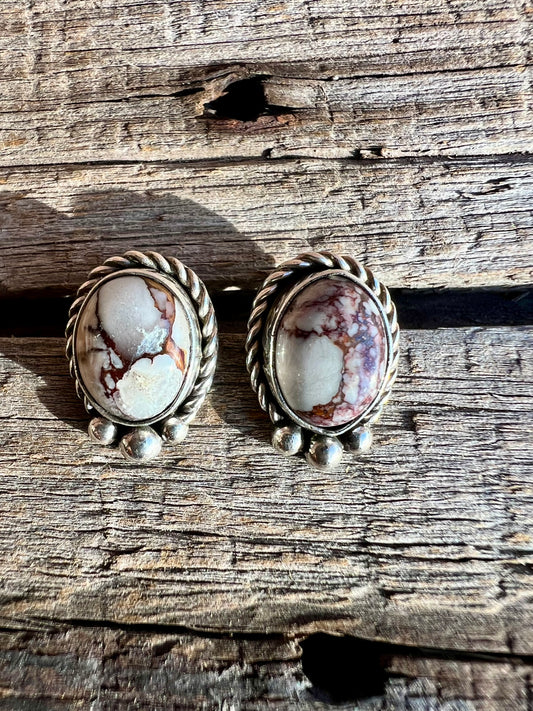 Wild Horse Magnesite & Sterling Silver Post Earrings- Navajo Handmade by Lee Sandoval