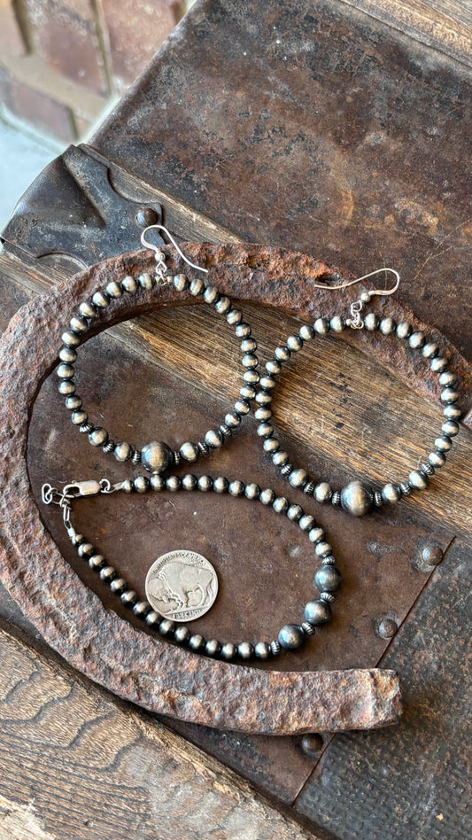Large Sterling Bead Hoop Earrings & Bracelet Set