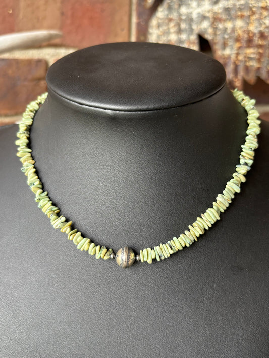 Lucin Variscite & Sterling Bead Necklace 16”