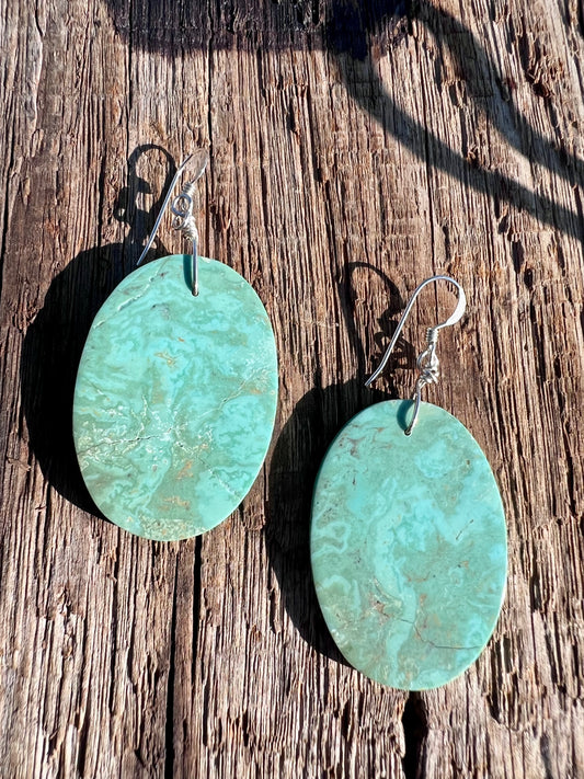 Native American Handmade Turquoise Slab Earrings 2.2”