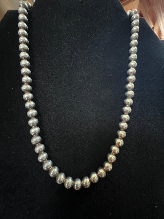 Vintage Sterling Silver 6mm Bead Necklace 15.5”