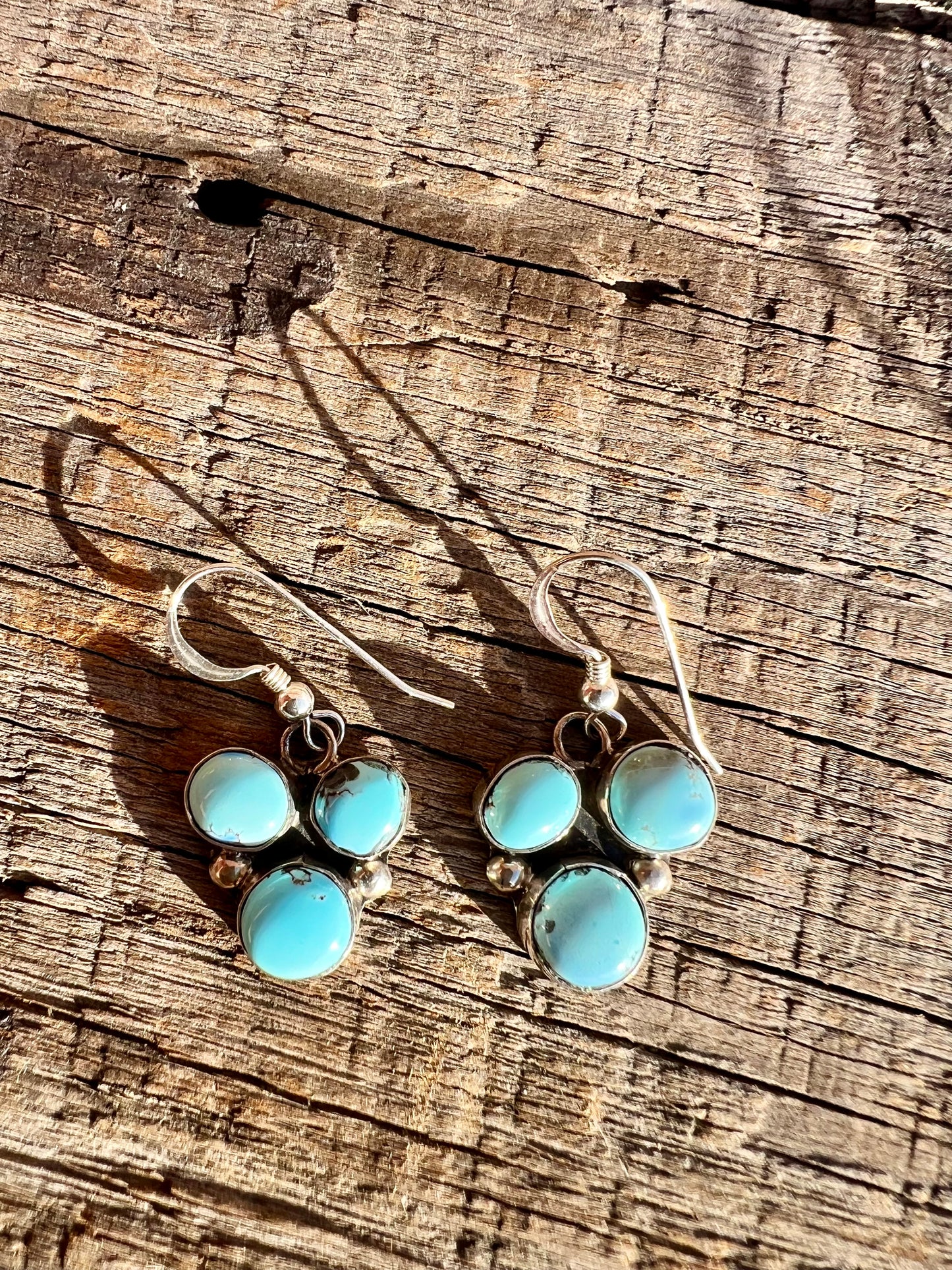 Golden Hills Turquoise & Sterling Dangle Earrings- Zuni Handmade