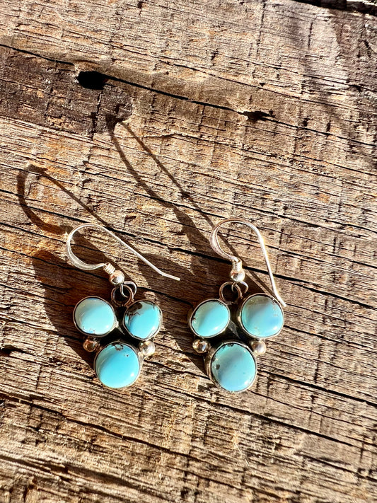 Golden Hills Turquoise & Sterling Dangle Earrings- Zuni Handmade