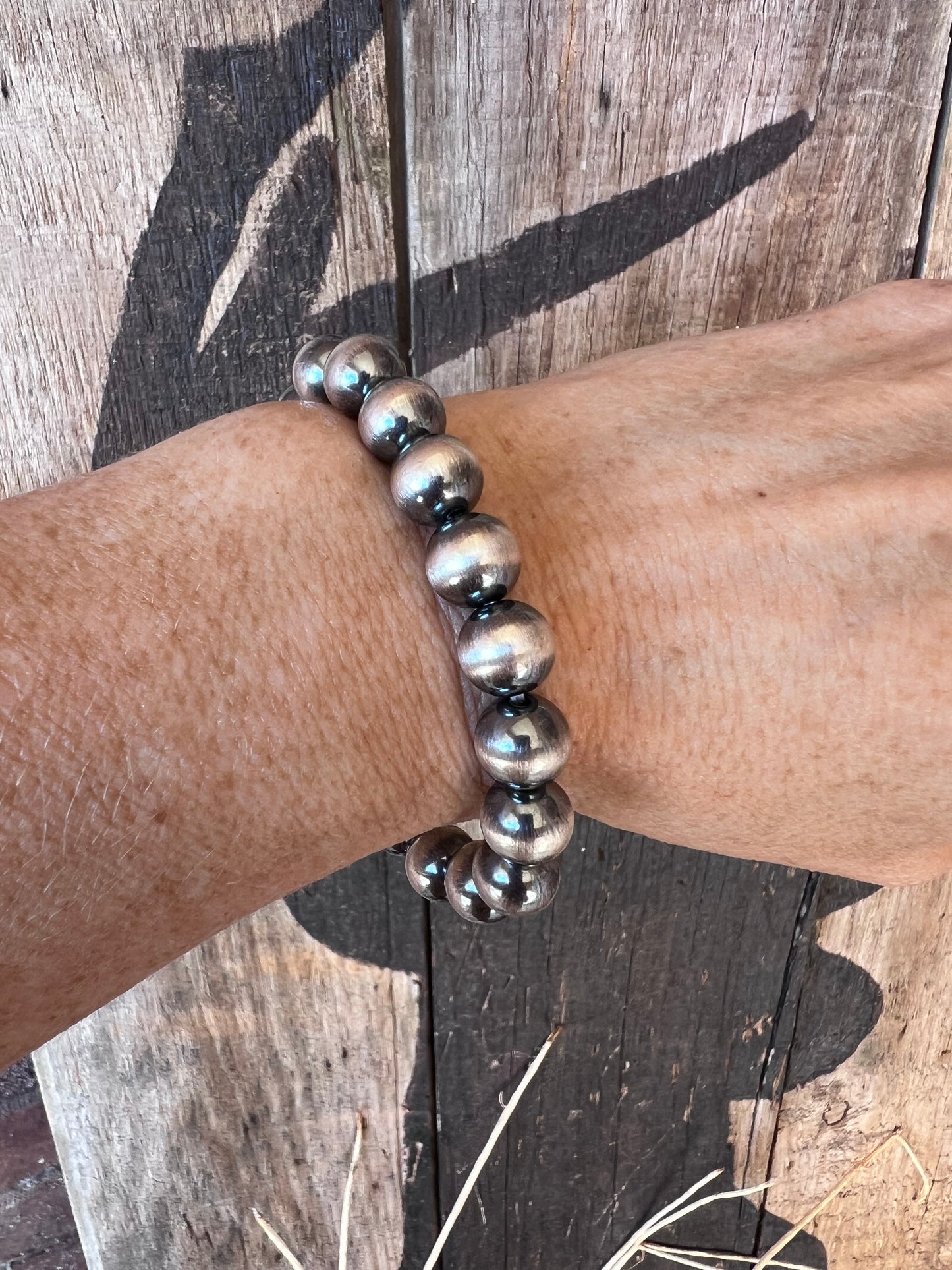 Southwest Sterling Silver 10mm Bead Bracelet Stretch Sz 6-7”