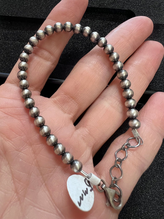 Sterling Silver Oxy 5mm Pearl Bracelet Sz 7-8