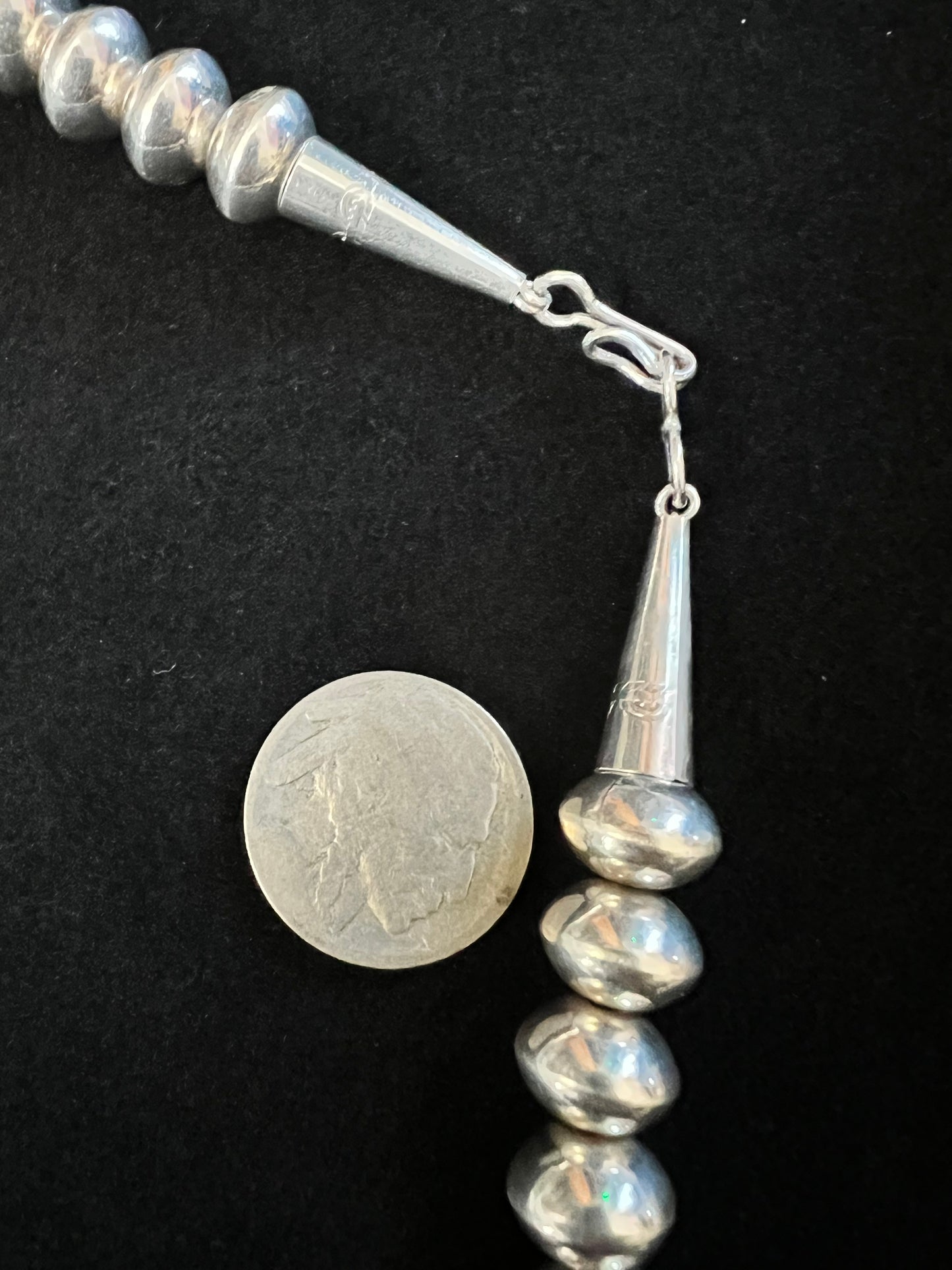Vintage Handmade High-shine Navajo Pearls Sterling Silver 10.5mm Saucer Bead Necklace 27.5”