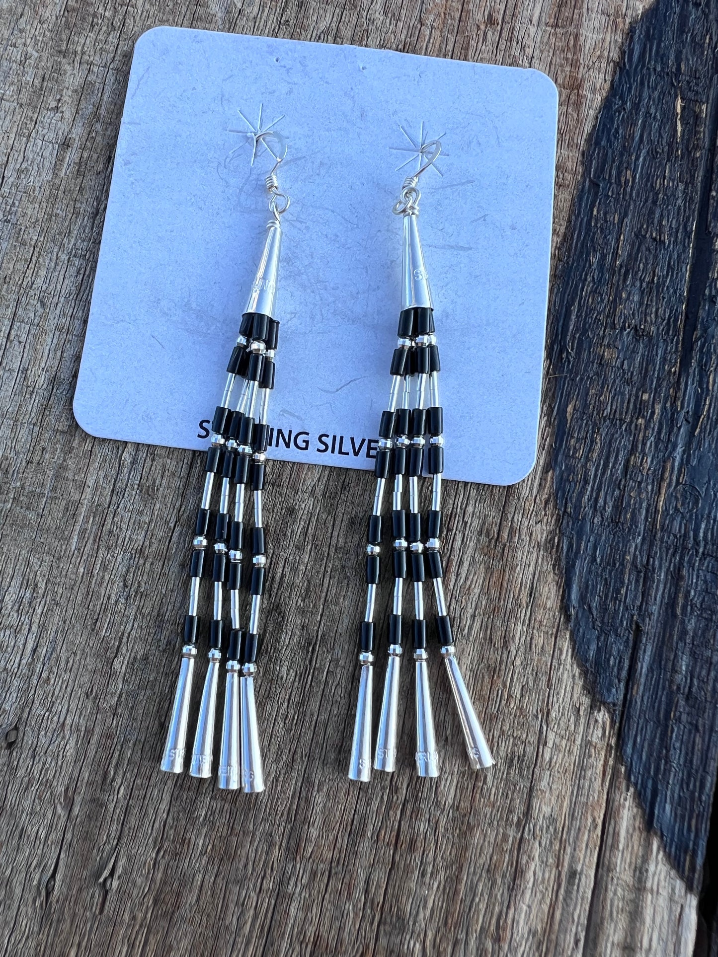 Sterling & Black Onyx Dangle Earrings 3.5”