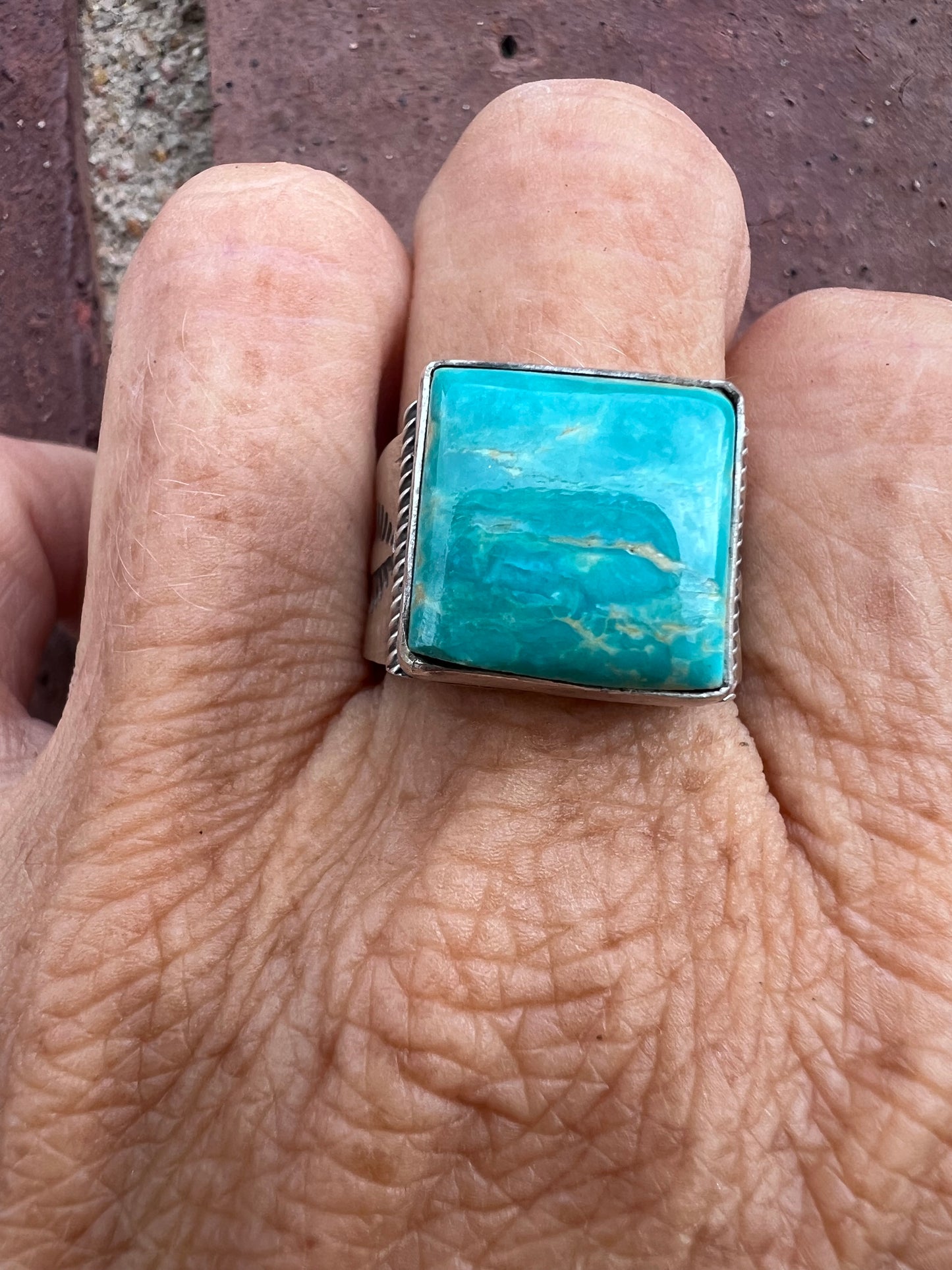 Native American Handmade By Ray Bennett. Sterling & Turquoise Square-stone Ring Sz 8