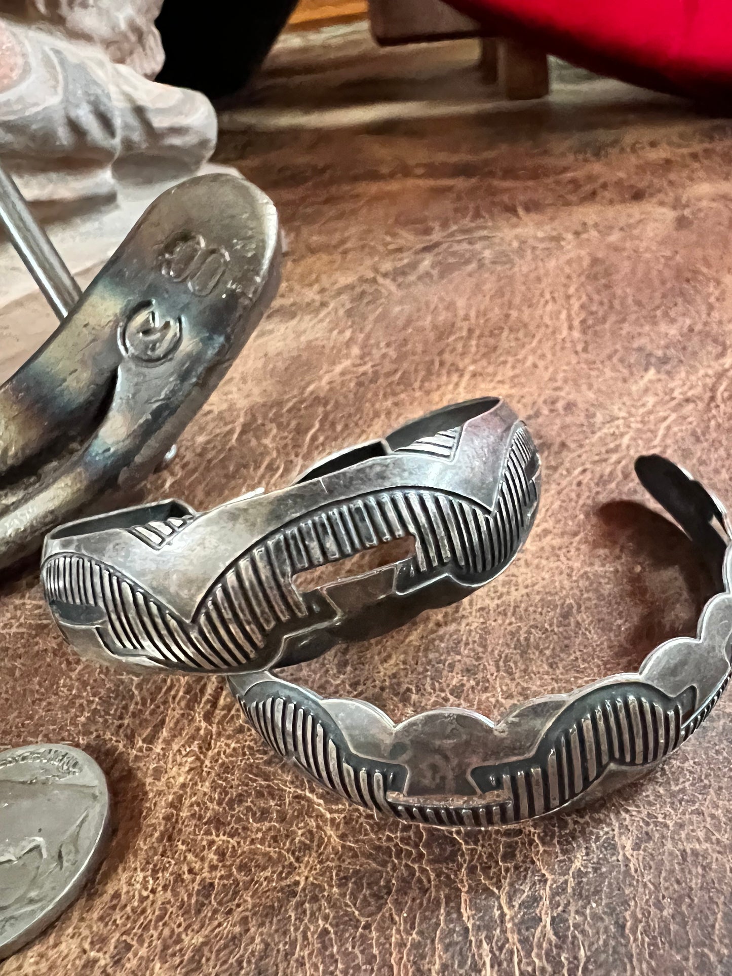 Vintage Sterling Silver Large Hoops Earrings 2” - Navajo Handmade by Vincent Platero