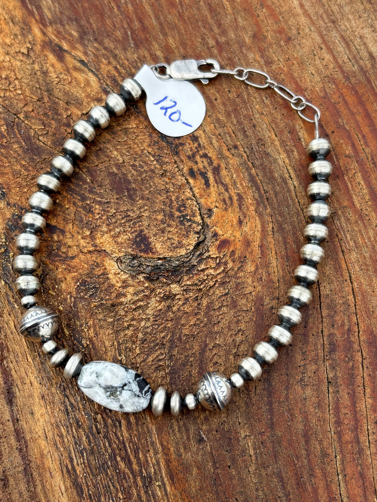 Sterling Silver & White Buffalo Bracelet Sz 7-8”