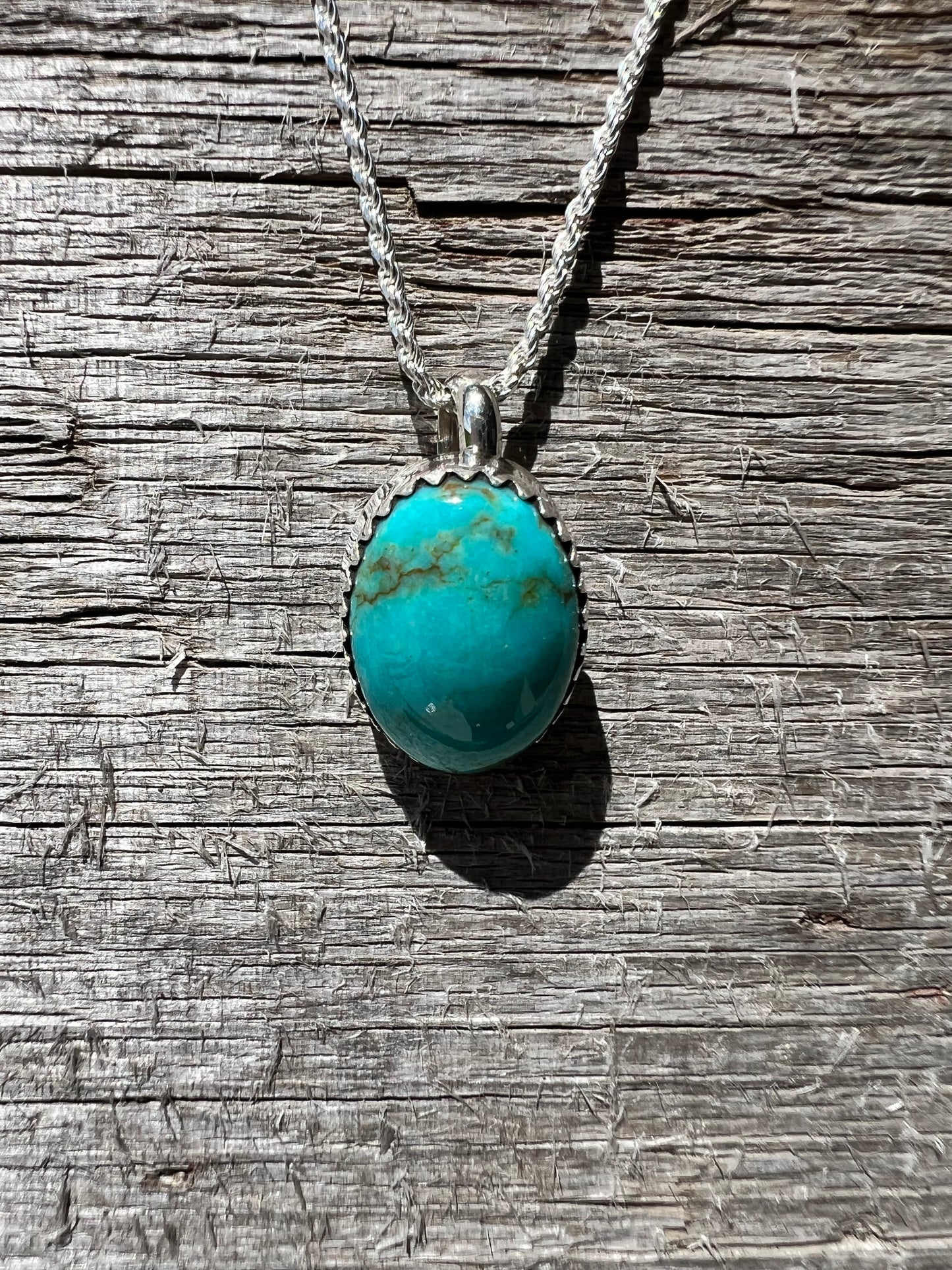 Navajo Handmade by Martha Silversmith. Sterling Silver &?Tyrone Turquoise Post Earrings, Pendant & Necklace Set