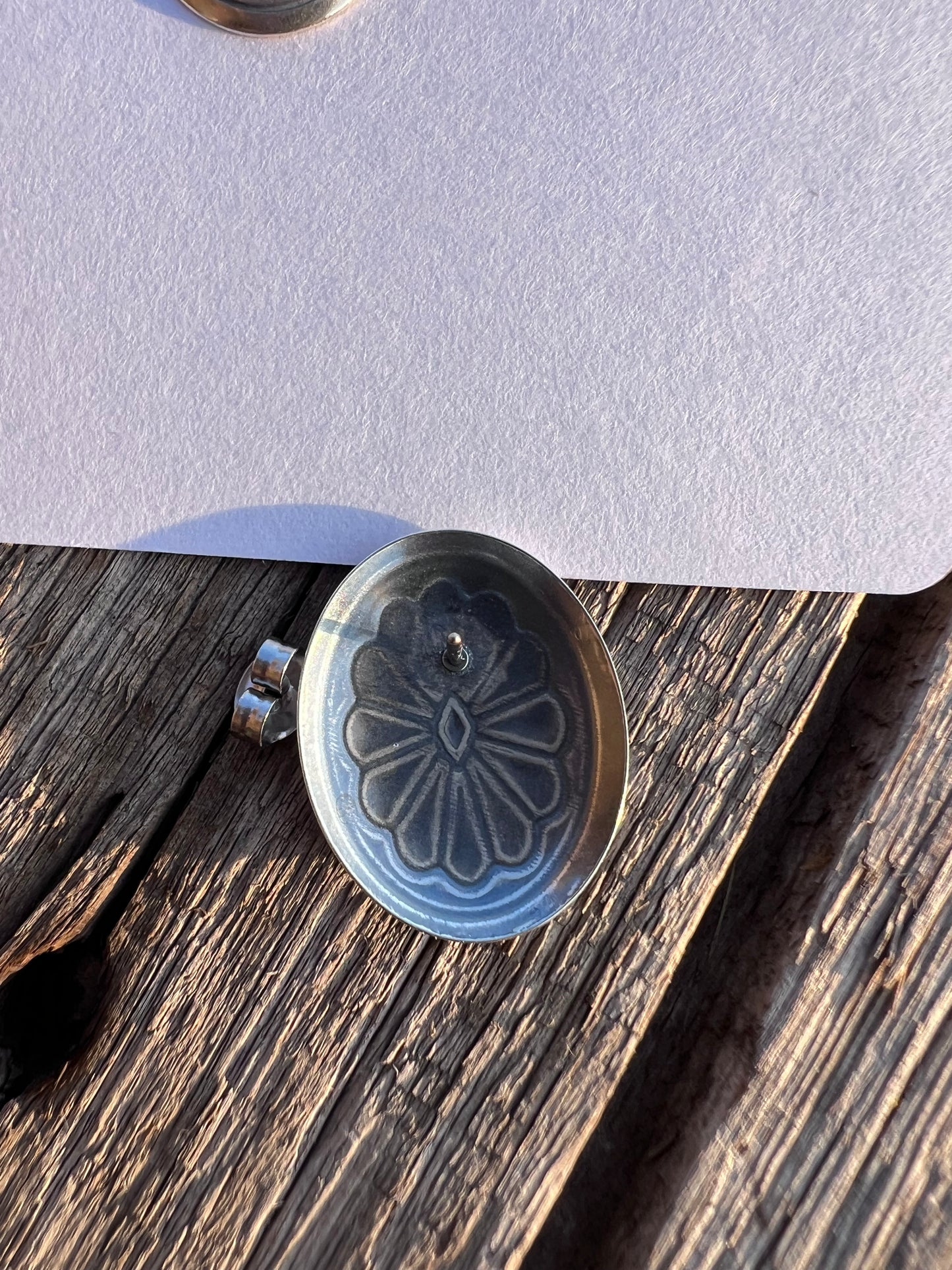 Sterling Silver Oval Concho Post Earrings .8” x .6”