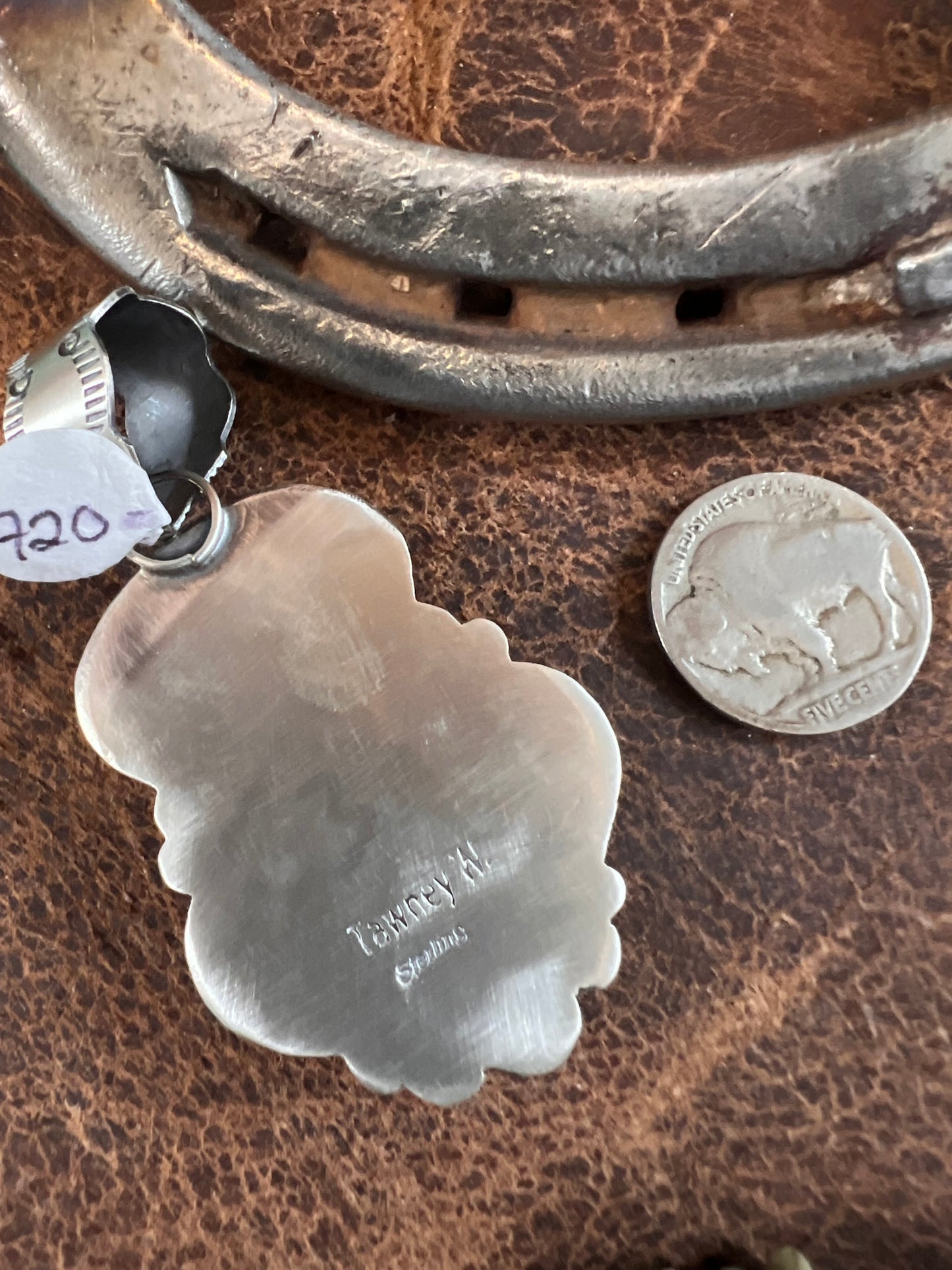 GORGEOUS Navajo Handmade Blue Moon Turquoise 2-stone Pendant by Tawney Willie.