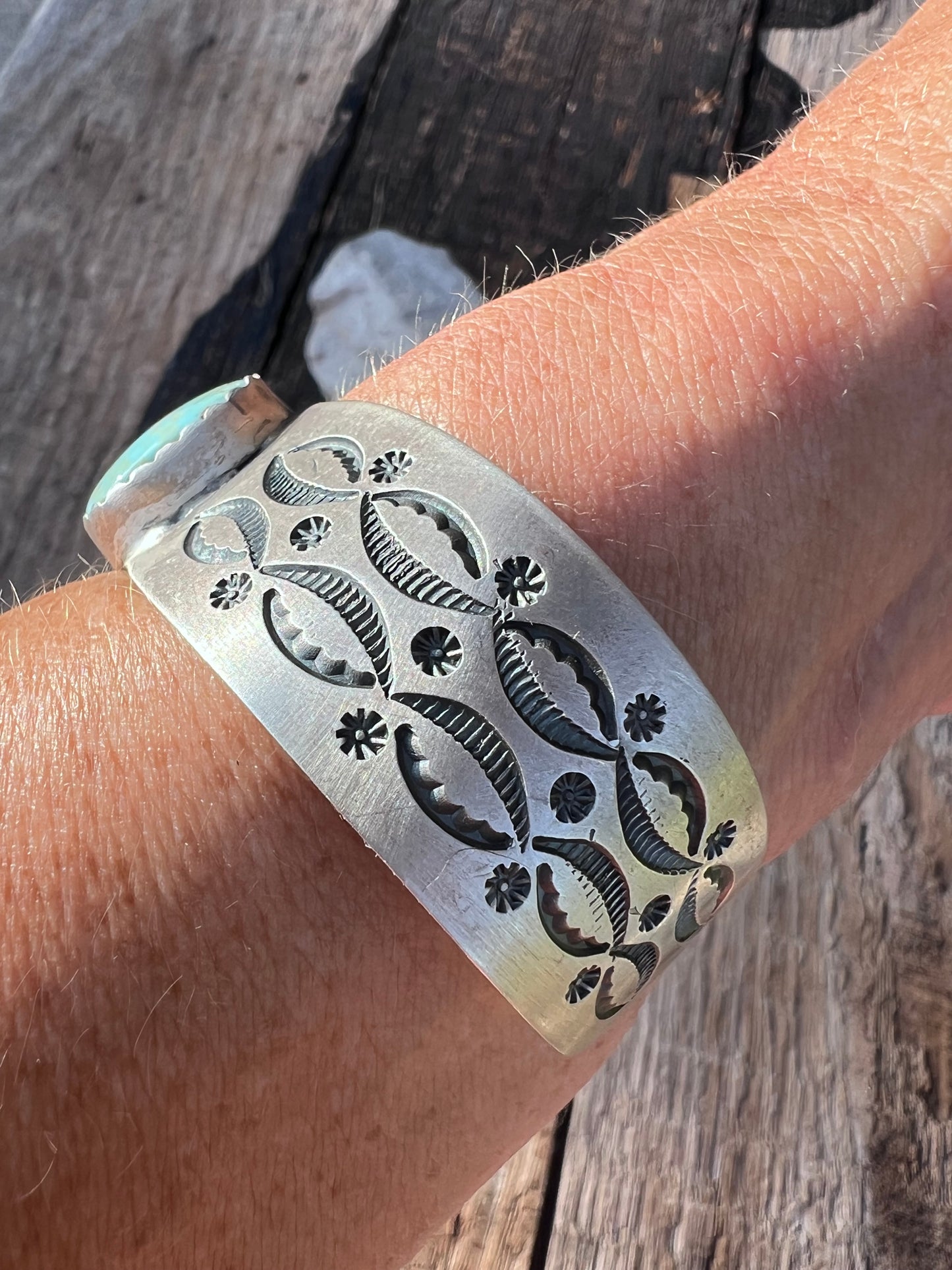 Navajo Handmade by La Rose Ganadonegro- Sterling & 3-stone RARE Dry Creek Turquoise Cuff Bracelet Sz 6.75, 7/8” wide