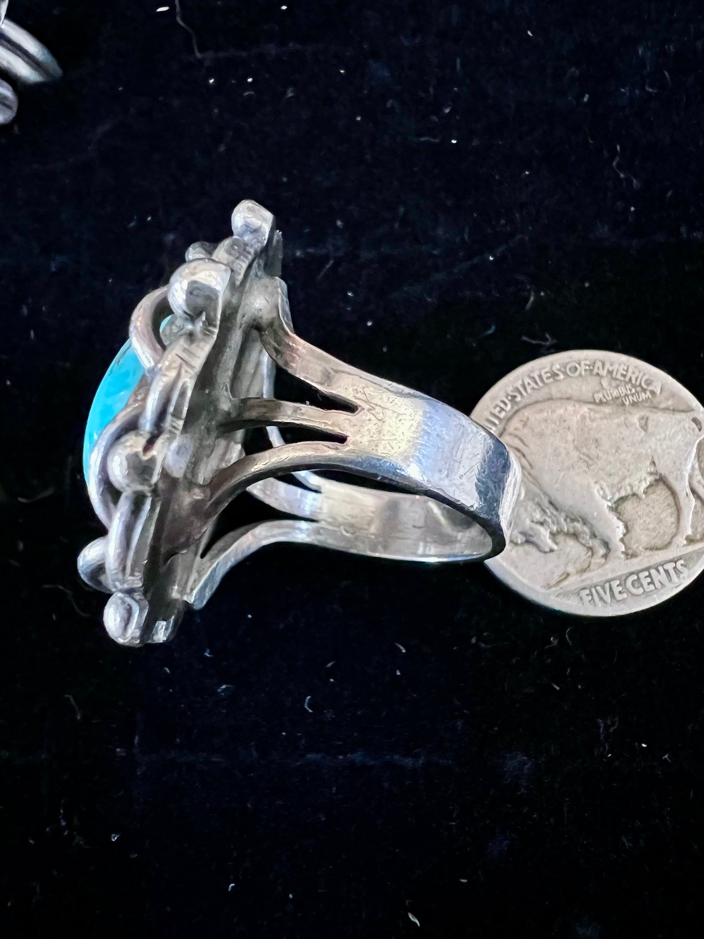 Vintage Handmade Heavy Sterling & Turquoise Ring Sz 8