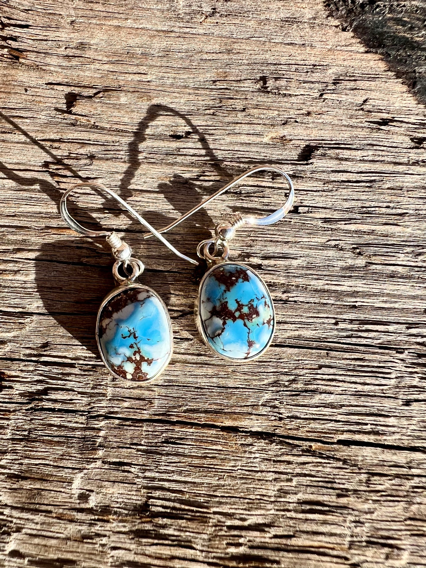 Golden Hills Turquoise & Sterling Silver Dangle Earrings- Navajo Handmade by Burt Francisco