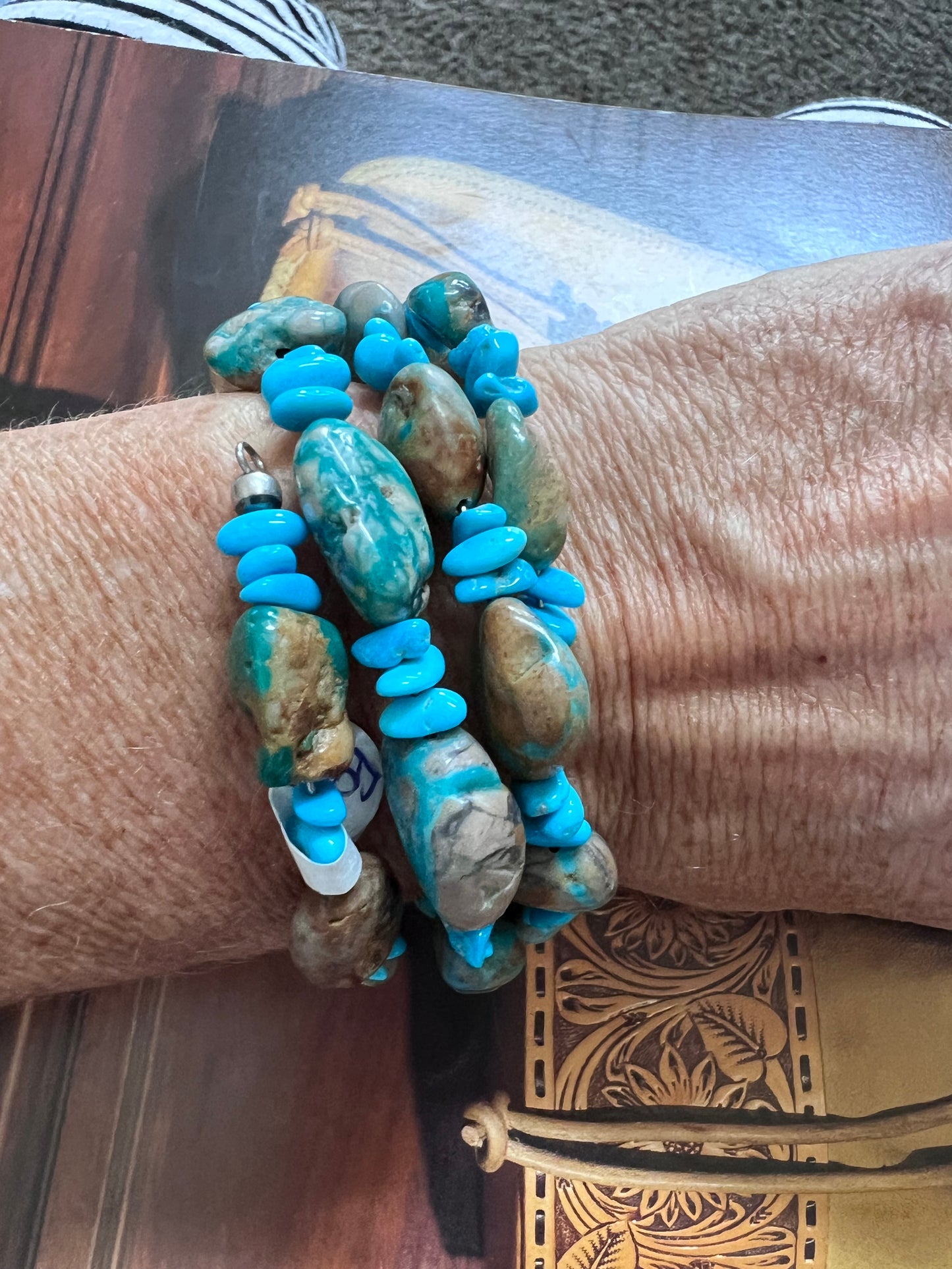 Chunky Fox & Sleeping Beauty Turquoise Sterling Silver Wrap Bracelet