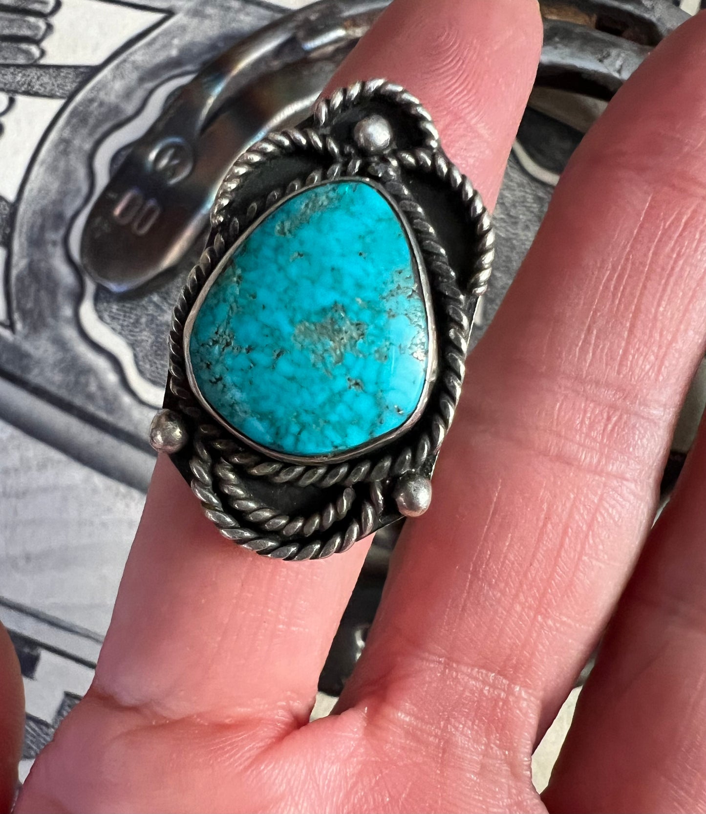 Vintage Handmade Sterling & Turquoise Ring Sz 7