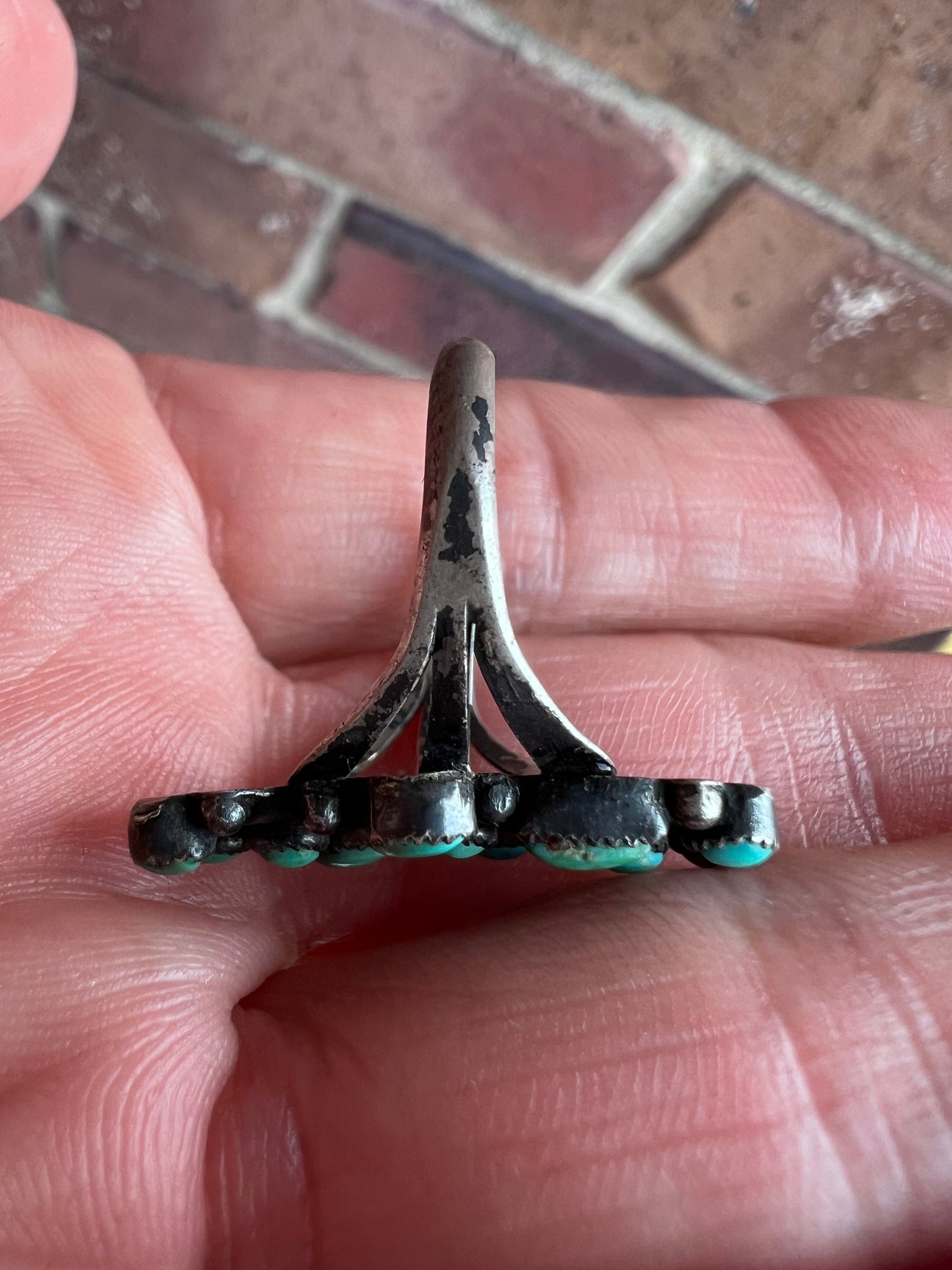 Vintage Native American Handmade Zuni Turquoise & Sterling Ring Sz 7.5