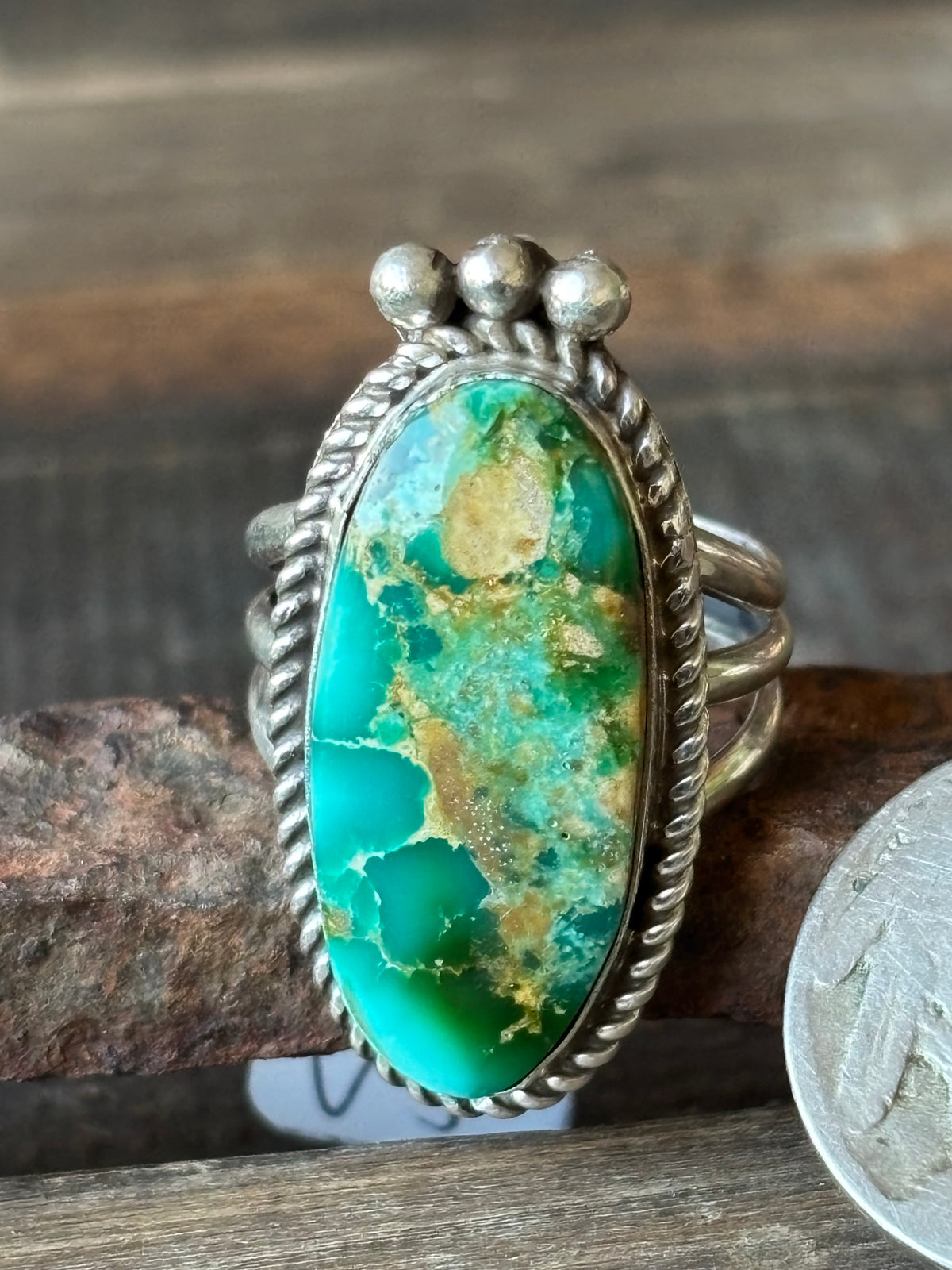 Sonoran Gold Turquoise & Sterling Silver Ring Sz 7- Native Handmade by Randall Endito