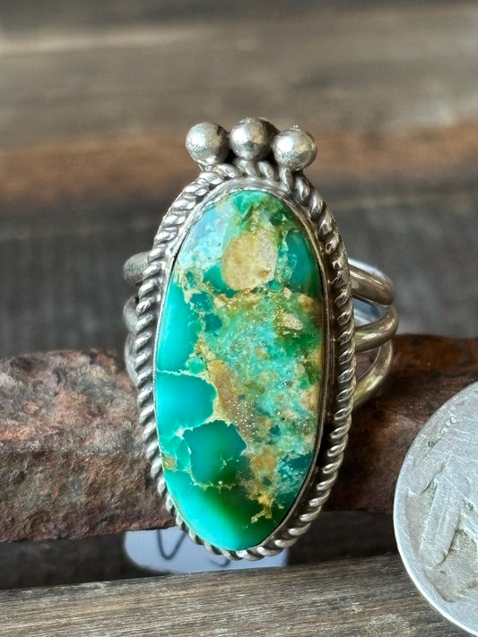 Sonoran Gold Turquoise & Sterling Silver Ring Sz 7- Native Handmade by Randall Endito