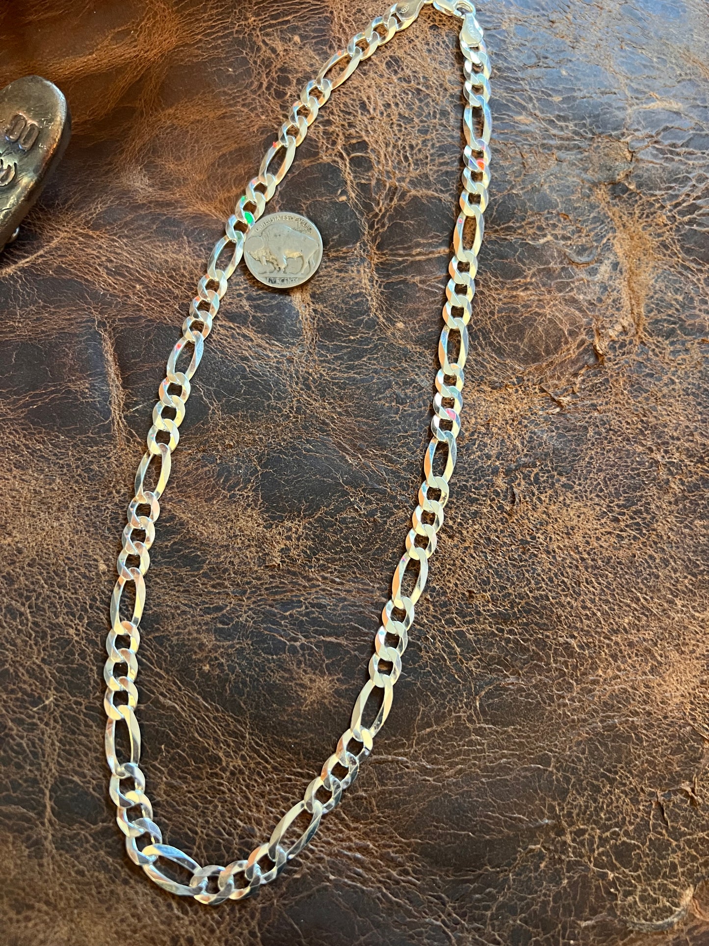 Sterling Silver Italian Figaro Chain Necklace 20” 8mm