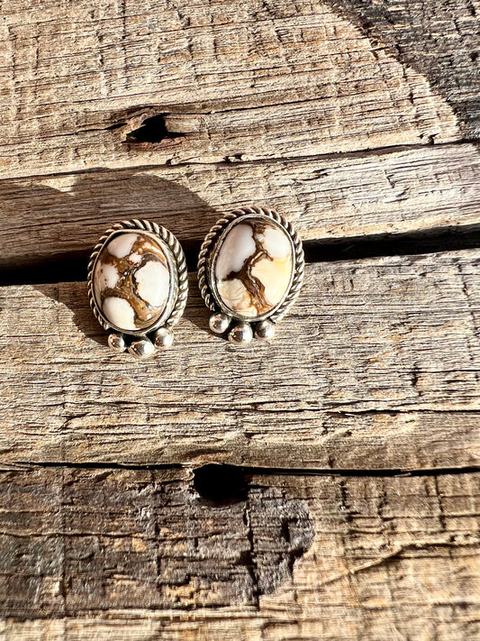 Wild Horse Magnesite & Sterling Silver Post Earrings- Navajo Handmade by Lee Sandoval