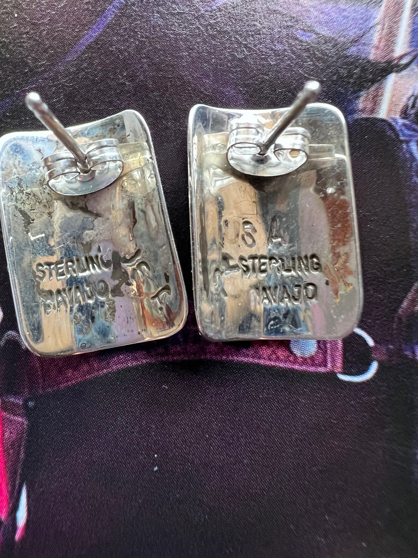Native American Handmade Storyteller Sterling Post Earrings .8”x.5”