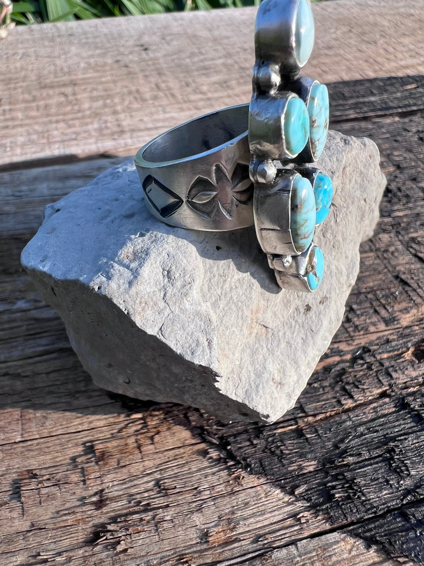 Navajo Handmade by Jackson Hoskie- RARE Dry Creek Turquoise 6-stone Ring Sz 7.75