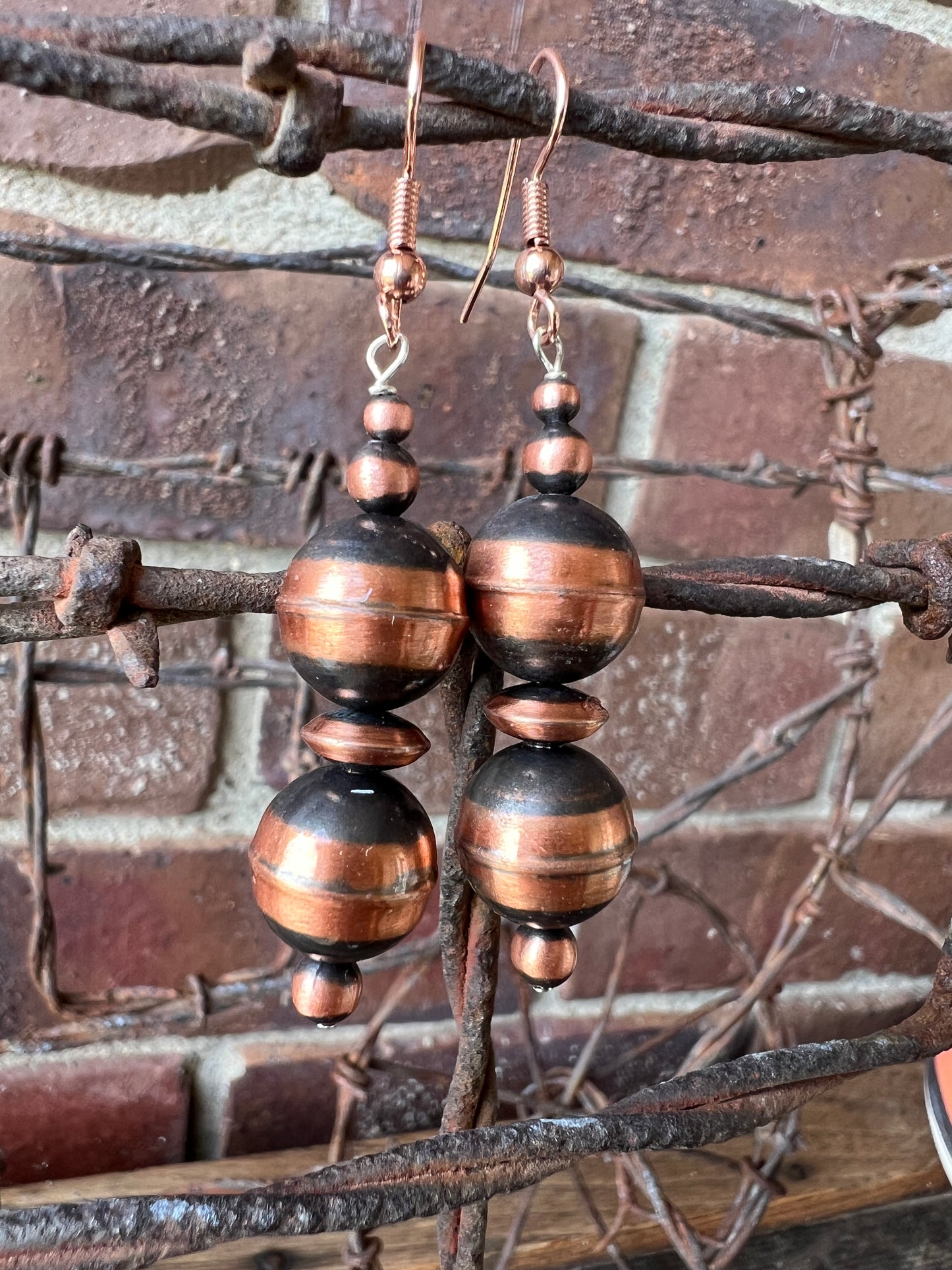Genuine Copper Bead Earrings 2 3/8”