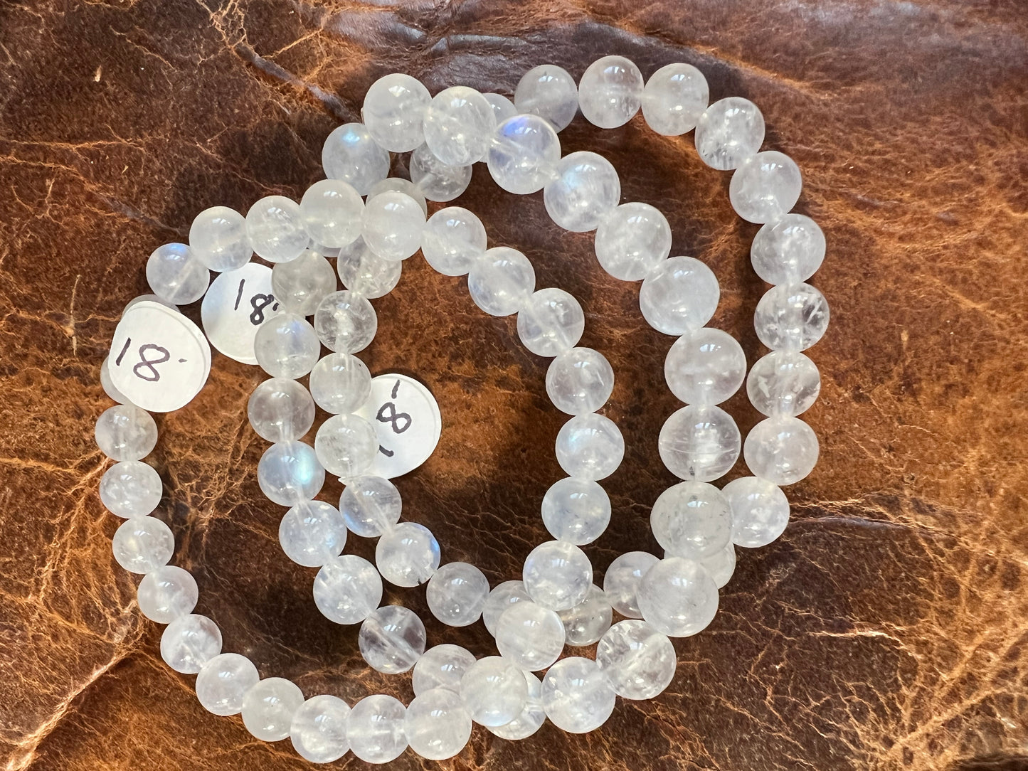 Moonstone 7.5mm Round Bead Stretch Bracelet Sz 7