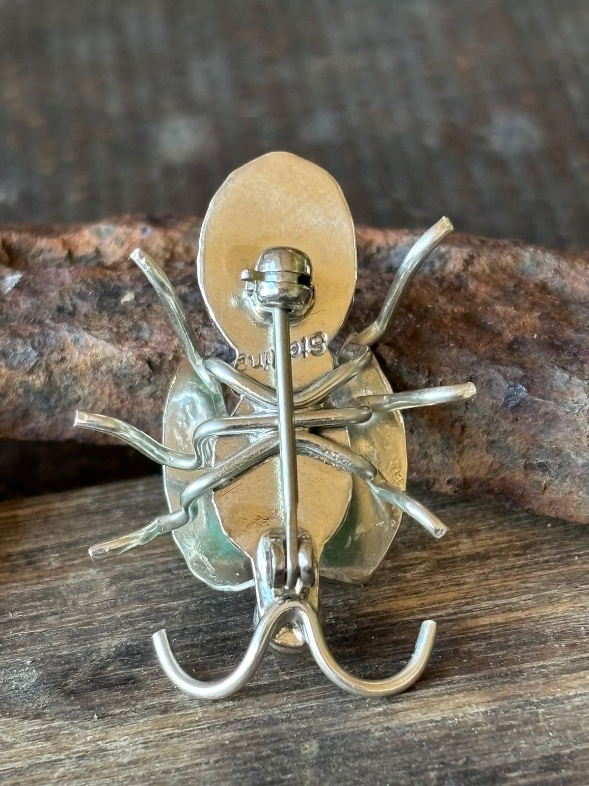 Native Handmade Sonoran Gold Turquoise & Sterling Silver Bug Pin/Brooch