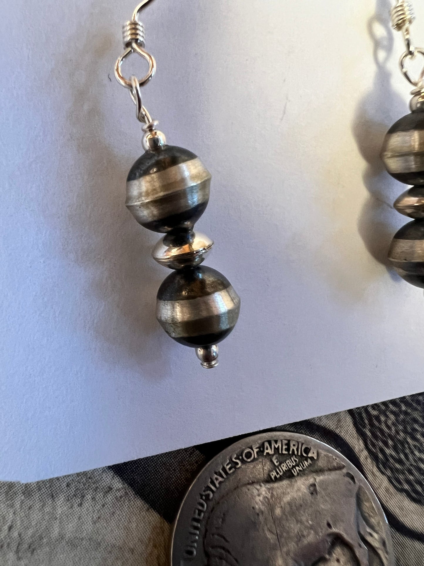 Sterling Silver 7mm Bead Dangle Earrings 1.3” long