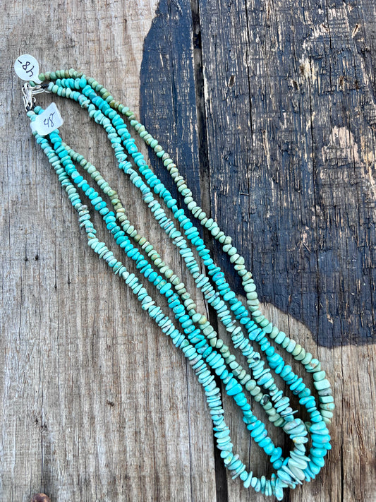 3 Single-Strand 19” Campitos Turquoise Necklaces w/ Sterling Clasp