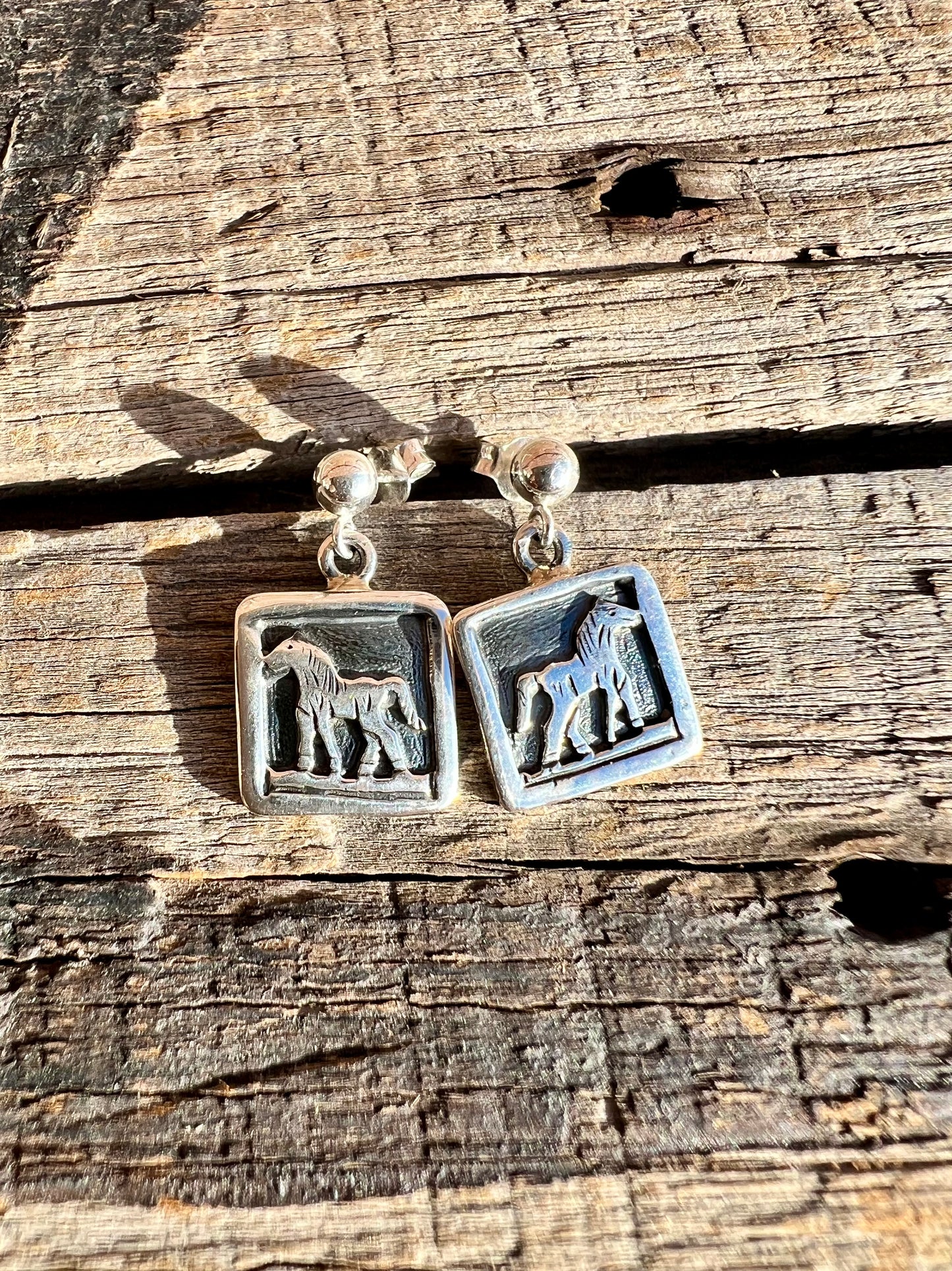 Sterling Silver Horse Storyteller Post Earrings- Navajo Handmade