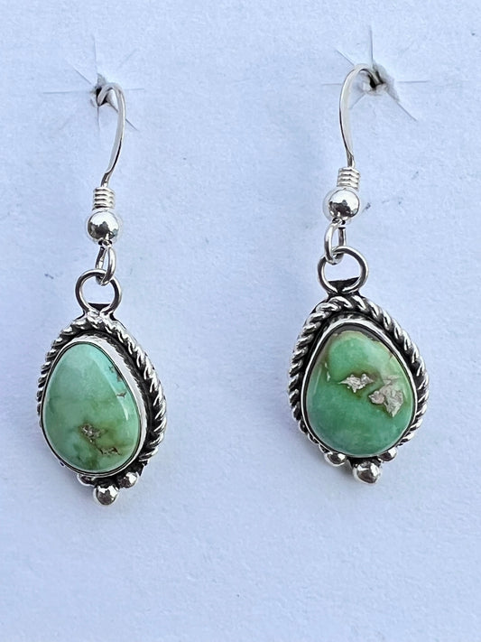 Native Navajo Handmade Sonoran Turquoise & Sterling Dangle Earrings 1.5”